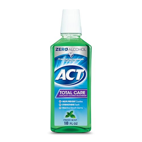 Act Total Care Zero Alcohol Anticavity Fluoride Mouthwash 18 Fl. Oz. Kills Bad Breath Germs Fresh Mint