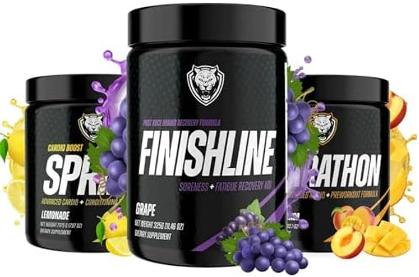 6Am Run Marathon Training Trio – Energy Focus & Recovery Bundle (Sprint Marathon Finishline) – Dietary Supplement Powder (901G Sprint Lemonade/Marathon (Peach Mango) / Grape)