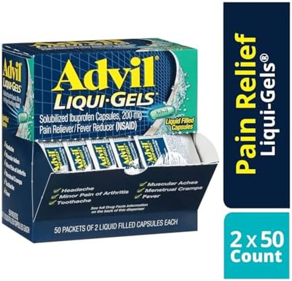 Advil Liquigels Pain Reliever/Fever Reducer Solubilized Ibuprofen 200Mg 2/Packet 50 Packets/Box (016902)