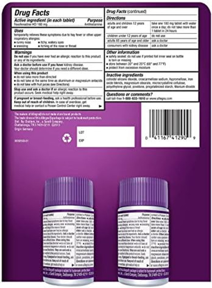 Allegra 24 Hour Allergy Relief 180Mg 90Ct