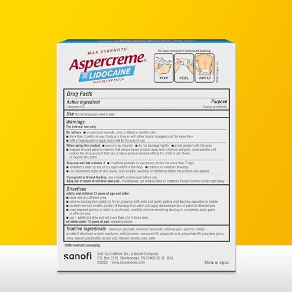 Aspercreme Lidocaine Pain Relief Patch Xl For Back Neck & Shoulder Pain Topical Patches With Maxstrength 4% Lidocaine & Flexible Fabric Numbs Away Pain 3 Ct. Aspercreme Lidocaine Pain Relief Patch Xl For Back Neck & Shoulder Pain Topical Patches With Maxstrength 4% Lidocaine & Flexible Fabric Numbs Away Pain 3 Ct.