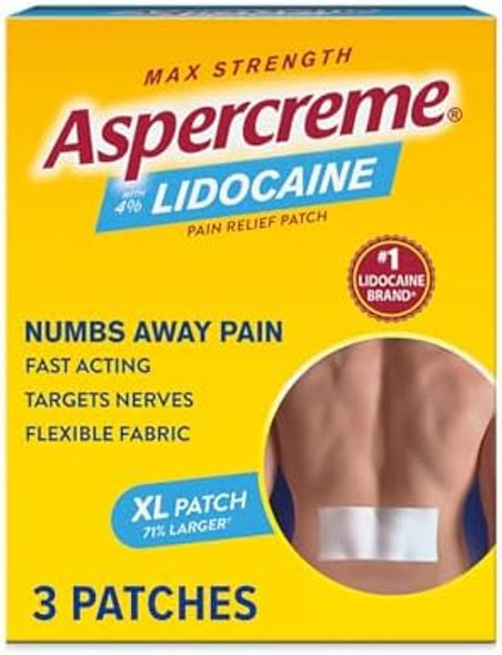 Aspercreme Max Strength Lidocaine Pain Relief Patches Xl (3 Count) Bundle With Swisspers Premium Cotton Swabs 300 Count Aspercreme Max Strength Lidocaine Pain Relief Patches Xl (3 Count) Bundle With Swisspers Premium Cotton Swabs 300 Count