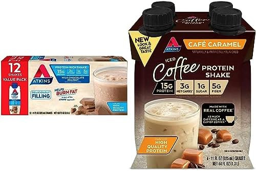 Atkins Milk Chocolate And Cafe Caramel Protein Shake Bundle (12 + 12 Count)