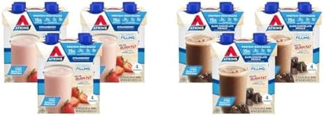 Atkins Strawberry Protein Shake & Dark Chocolate Royale Protein Shake 15G Protein Low Glycemic 2G Net Carb 1G Sugar Keto Friendly 12 Count