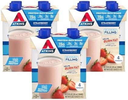 Atkins Strawberry Protein Shake & Dark Chocolate Royale Protein Shake 15G Protein Low Glycemic 2G Net Carb 1G Sugar Keto Friendly 12 Count