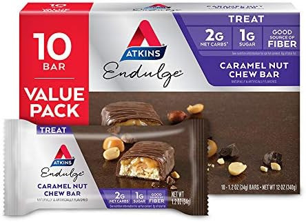 Atkins Endulge Caramel Nut Chew Bar Dessert Favorite 1G Sugar & Milk Chocolate Delight Protein Shake 15G Protein Low Glycemic 2G Net Carb 1G Sugar Keto Friendly 12 Count