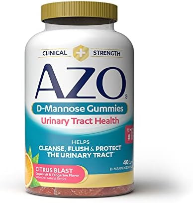Azo D Mannose Urinary Tract Health Gummies 40 Count Clinical Strength 2000Mg Helps Cleanse Flush & Protect No.1 Pharmacist Recommended Brand Vegan Tangy Citrus Blast Flavor Nongmo Gluten