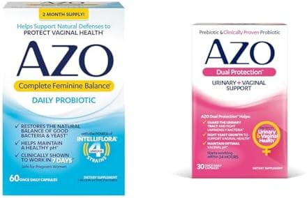 Azo Complete Feminine Balance Daily Probiotics For Women Clinically Proven To Help Protect Vaginal Health & Dual Protection Urinary + Vaginal Support Prebiotic Plus Clinically