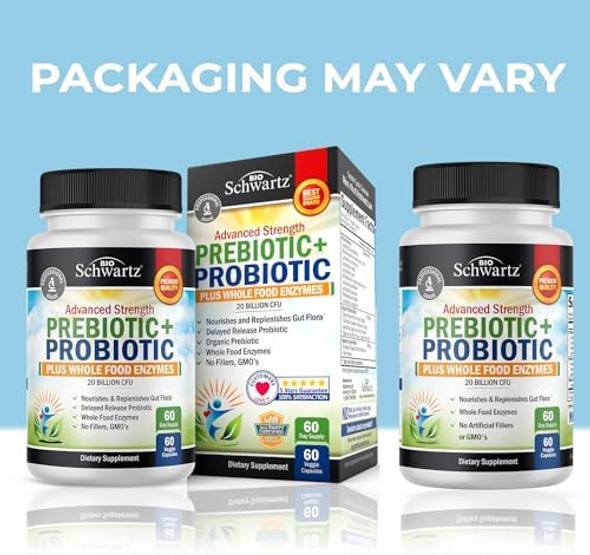 Bioschwartz Super Greens Powder With Probiotics Prebiotics And Digestive Enzymes (30 Servings) Plus Advanced Strength Pre And Probiotics Supplement With Digestive Enzymes (2 Month Supply)