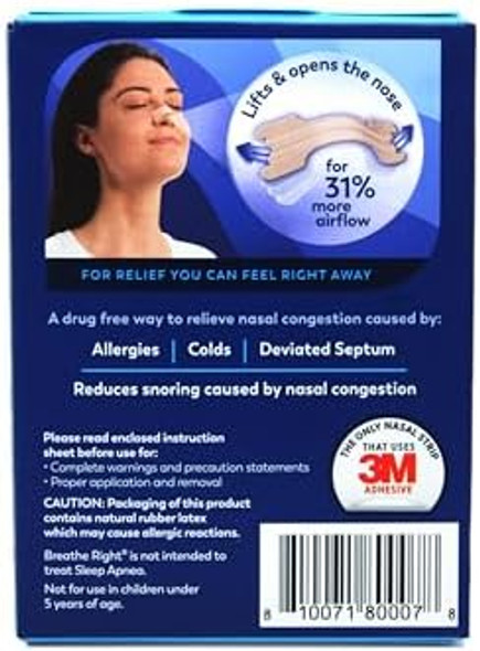 Breathe Right Original Tan Large Drug Nasal Strips For Nasal Congestion Relief 30 Count