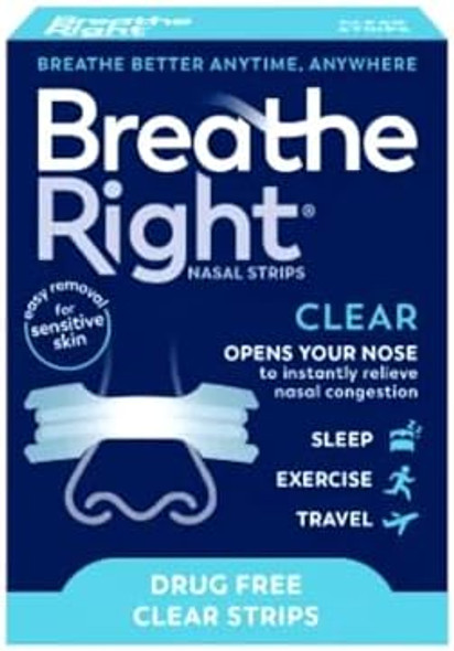 Breathe Right Nasal Strips Clear Sensitive Skin Small/Medium 30 Strips Pack Of 4