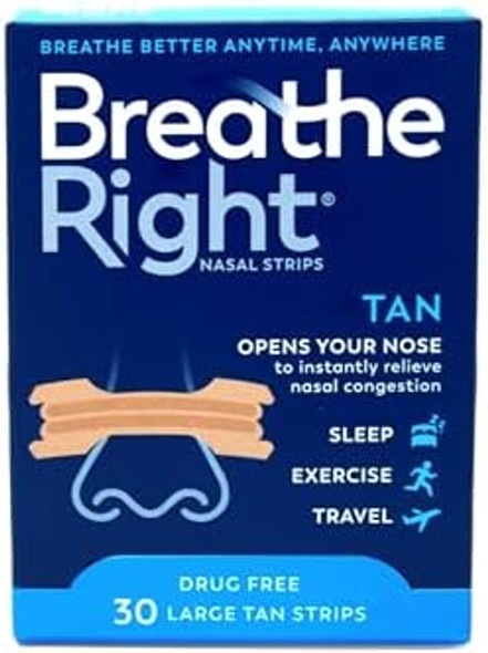 Breathe Right Nasal Strips Drug Original Tan Large 30 Count 5 Packages
