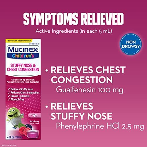 Mucinex Children'S Liquid Stuffy Nose & Cold Mixed Berry 4 Oz. (Packaging May Vary)