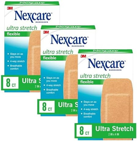 Nexcare Soft 'N Flex Bandages 2" X 4" Flexible Fabric Knee & Elbow Size 8 Count Per Box (Pack Of 3 24 Bandages Total) Nexcare Soft 'N Flex Bandages 2" X 4" Flexible Fabric Knee & Elbow Size 8 Count Per Box (Pack Of 3 24 Bandages Total)