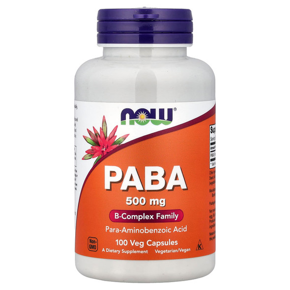NOW Foods PABA 500 mg 100 Veg Capsules