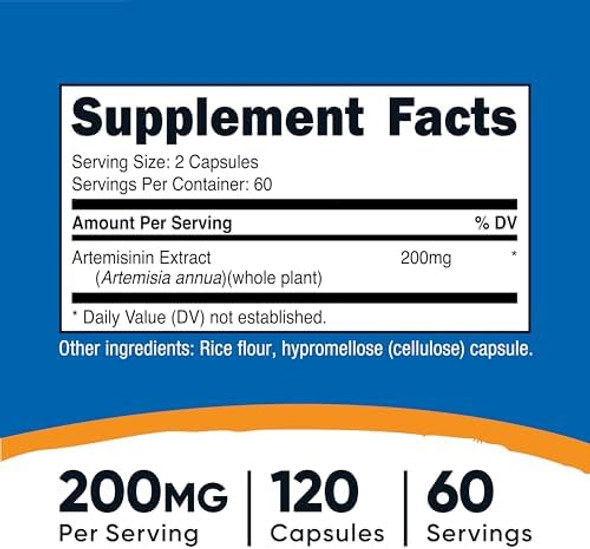 Nutricost Artemisinin 200Mg 120 Vegetarian Capsules Nongmo Gluten 60 Servings