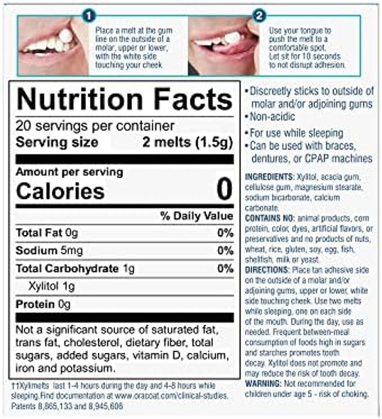 Oracoat Xylimelts For Dry Mouth Night Time Or Day Moisturizing Dry Mouth Adhering Discs Sugar With Xylitol 80 Count Slightlysweet Flavor 8Hour Relief