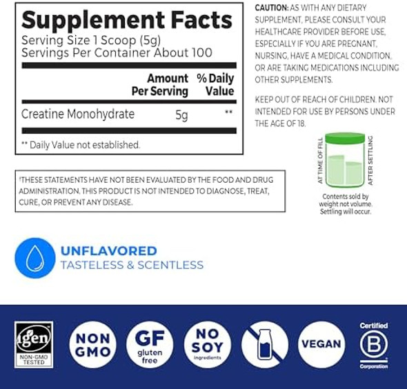Orgain Creatine Monohydrate Micronized Powder Unflavored Supports Muscle Growth Post Workout Recovery And Brain Health No Artifical Additives Nongmo 100 Servings 17.64 Oz