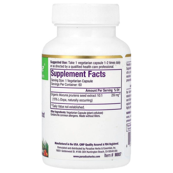 Paradise Herbs, Mucuna, 60 Vegetarian Capsules (250 mg per Capsule)