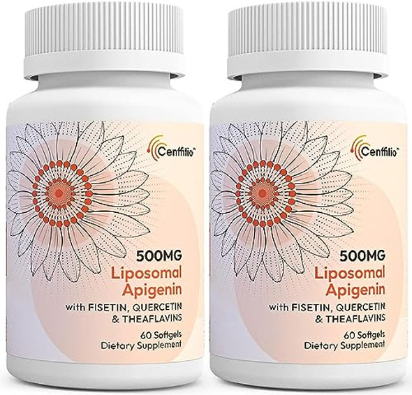Liposomal apigenin 500mg Softgels  Optimal Apigenin Supplement with Fisetin Quercetin and Theaflavins 4 Month Supply