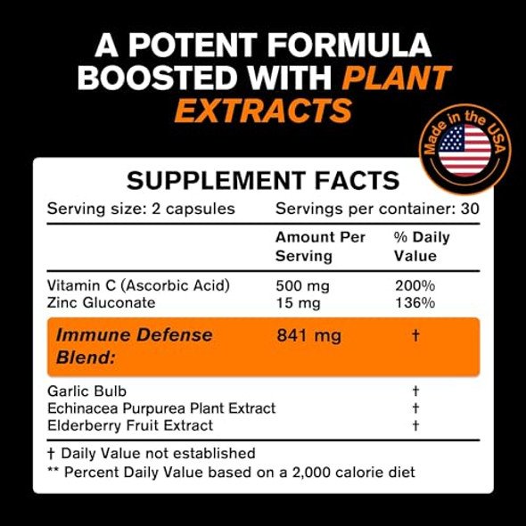 VitaRaw Immune Support Vitamins  Elderberry with Zinc Vitamin C and Garlic for Adults  Sambucus Black Elderberry Capsules and Echinacea Immunity Renewal Complex