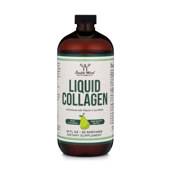 Double Wood Supplements Liquid Collagen  2500mg of Hydrolyzed Bovine Collagen Type 1 3 and Grassfed  32 Servings  for Women and Men  30 mcg of Biotin Sugar Free Pear Flavor