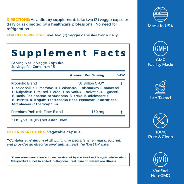 NewRhythm Probiotics 50 Billion CFU 20 Strains 90 Veggie Capsules