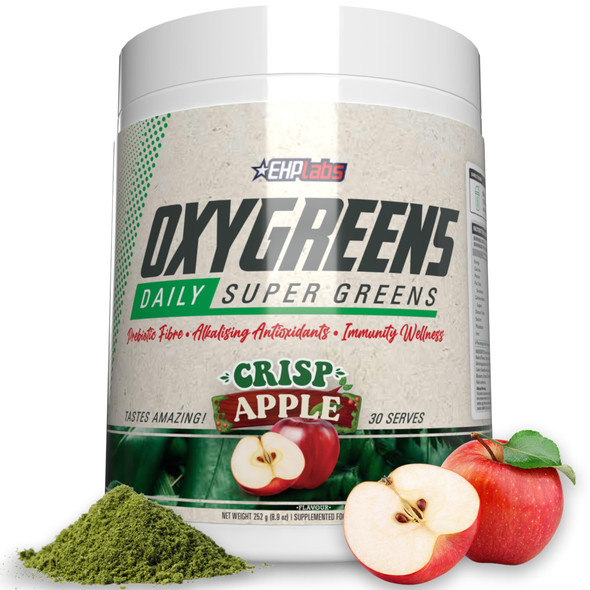 EHP Labs OxyGreens Super Greens Powder  Spirulina and Chlorella Superfood Green Juice Powder and Greens Supplements with Prebiotic Fibre Antioxidants and Immunity Support 30 Serves Crisp Apple