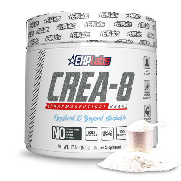 EHP Labs CREA 8 Creatine Monohydrate Powder Unflavored Creatine Powder for Muscle Growth Increased Strength Enhanced Energy Output and Improved Performance  100 Servings 500g