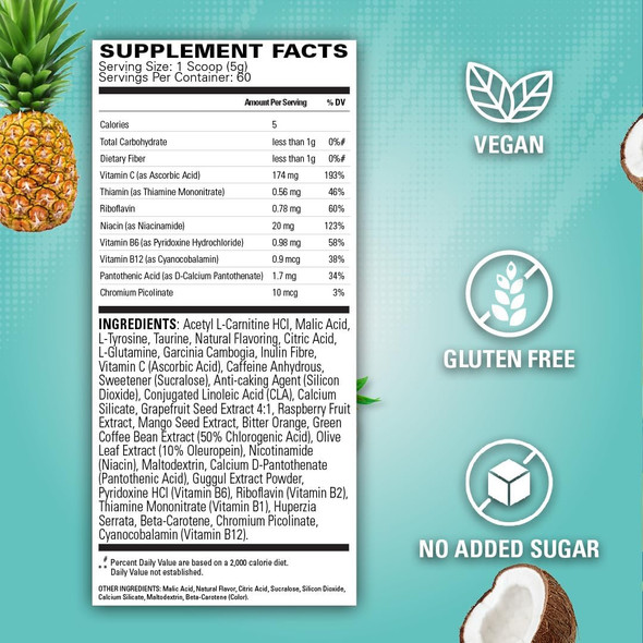 EHP Labs OxyShred Pre Workout Powder  Preworkout Powder with L Glutamine and Acetyl L Carnitine Energy Boost Drink  Bahama Breeze 60 Servings