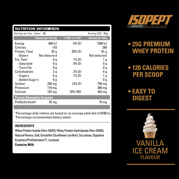 EHP Labs IsoPept Hydrolyzed Whey Protein Powder by EHPlabs 100% Whey Protein Isolate and Hydrolysate 27g of Protein Non GMO Gluten Free Fast Absorbing Easy Digesting 27 Serves Vanilla Ice Cream