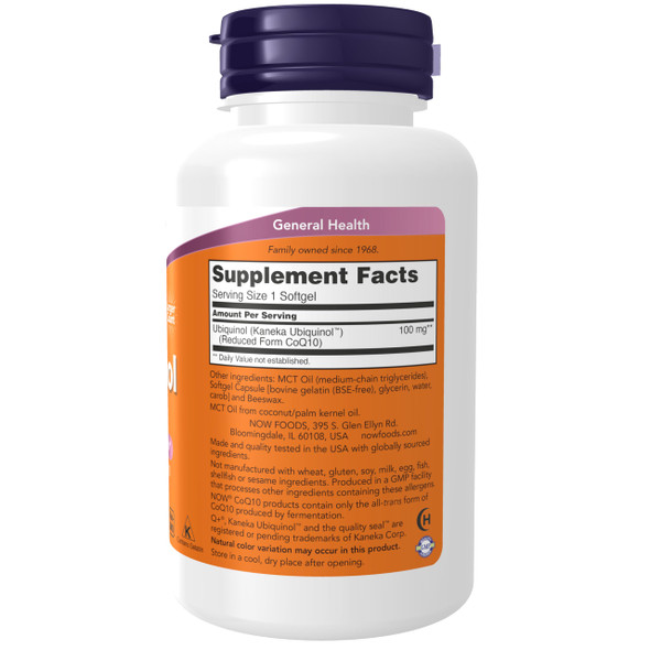 NOW Supplements, Ubiquinol 100 mg, High Bioavailability (the Active Form of CoQ10) 120 Softgels