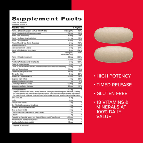 GNC Mega Men Multivitamin Caplets Clinically Proven to Feel Better Immune Support Energy Support Antioxidants B Vitamins Vitamin D-3 Timed Release 180 count 90 day supply