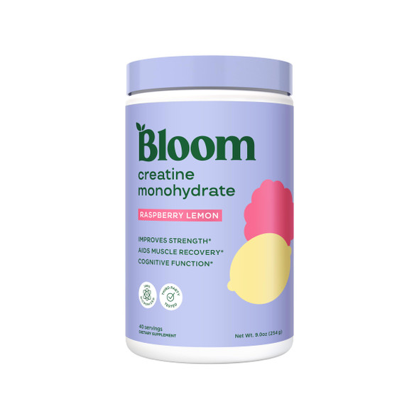 Bloom Nutrition Creatine Monohydrate Powder 5g Micronized Creatine per Serving Supports Muscle Recovery Strength Endurance Pre or Post Workout Gluten Free Non GMO Raspberry Lemon 40 SVG 9 oz