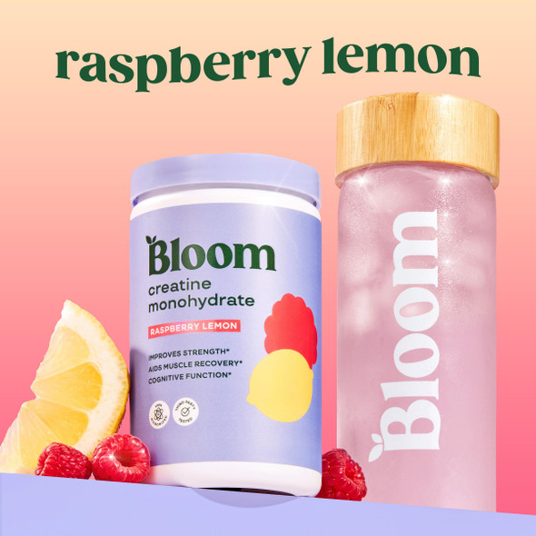 Bloom Nutrition Creatine Monohydrate Powder 5g Micronized Creatine per Serving Supports Muscle Recovery Strength Endurance Pre or Post Workout Gluten Free Non GMO Raspberry Lemon 40 SVG 9 oz