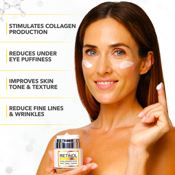 Retinol Cream for Face  Facial Moisturizer with Collagen and Hyaluronic Acid  Anti Aging Face Cream for Women and Men Day and Night Wrinkle Neck and Decollete