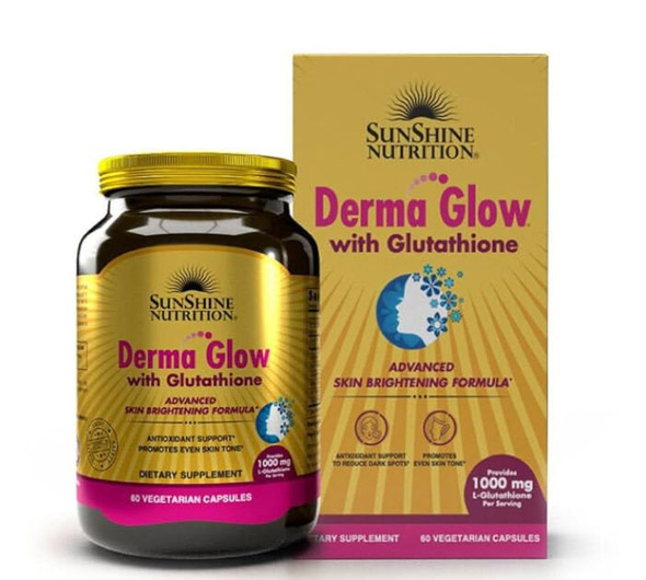 Sunshine Nutrition Derma Glow with Glutathione 1000 mg L Glutathione per Serving 60 Vegetarian Capsules Advanced Skin Brightening Formula Antioxidant Support Promotes Even Skin Tone