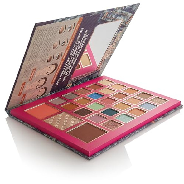 Bellapierre 90S Glam Face & Eye Book Palette 25 Eyeshadow Shades With Blush Bronzer & Highlighter Non-Toxic & Paraben Vegan & Cruelty-