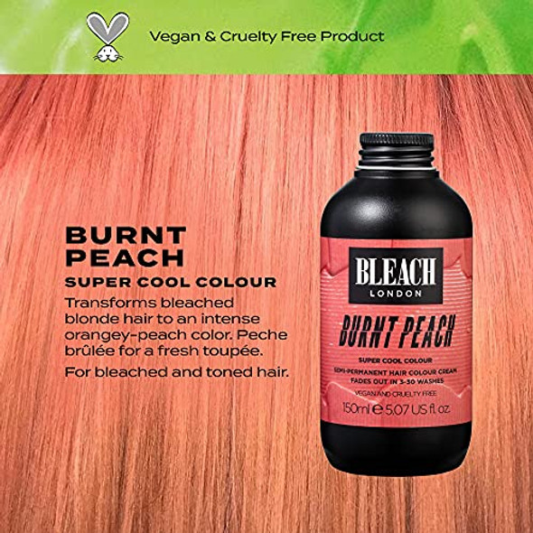 Bleach London Burnt Peach Super Cool Color - Semi-Permanent Hair Color Intense Rusty Peach Vegan Cruelty Temporary Hair Color Cream 5.07 Fl .Oz