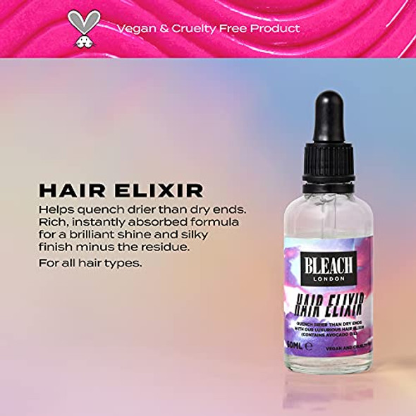 Bleach London Hair Elixir - Avocado Based Serum Brilliant Silky Shine & Finish Nutrient Rich Formula For Dry Hair Vegan Cruelty 1.69 Fl Oz