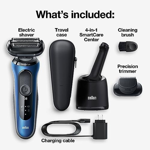 Braun Electric Shaver For Men Series 6 6172Cc Wet & Dry Shave Shaving Kit With Smartcare Center And Precision Trimmer