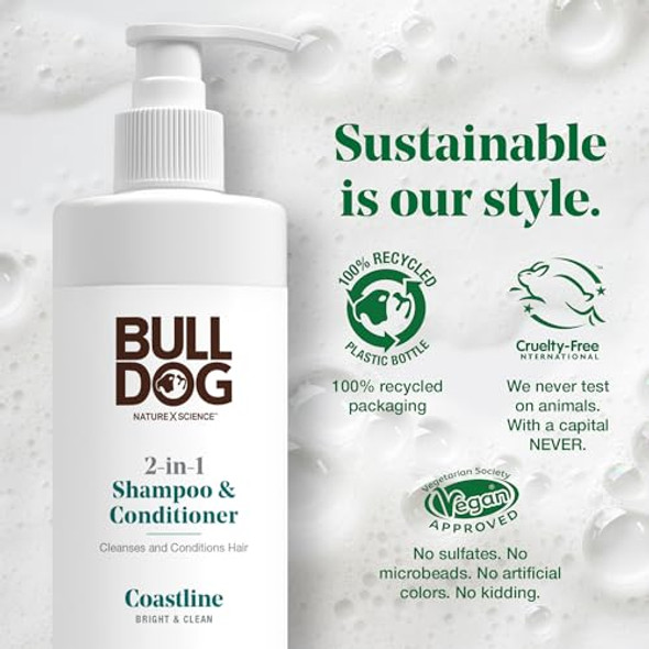 Bulldog Mens Skincare And Grooming 2-In-1 Shampoo And Conditioner Coastline 12 Fluid Ounces