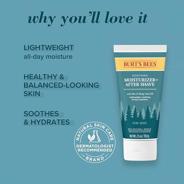 Burt’S Bees Soothing Moisturizer + After Shave With Aloe & Hemp For Men 2.5 Ounces