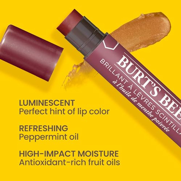 Burt'S Bees Lip Balm Moisturizing Lip Shimmer For Women For All Day Hydration With Vitamin E & Coconut Oil 100% Natural Fig 0.09 Ounce
