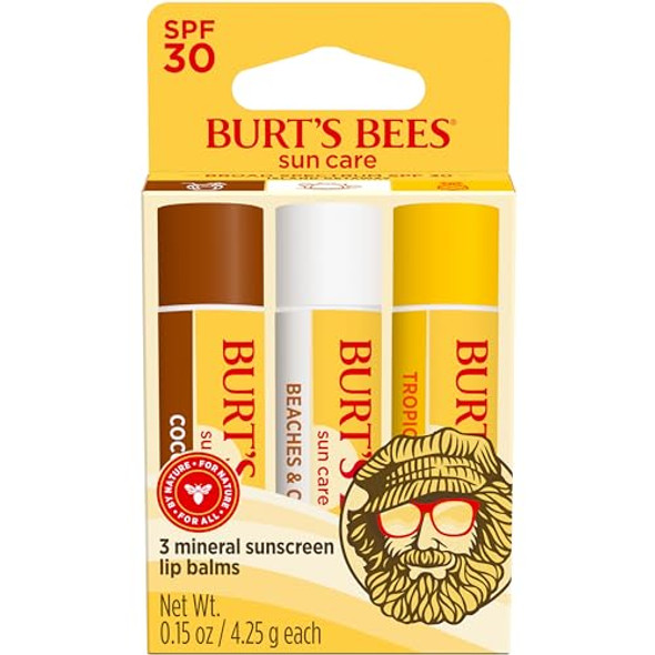 Burt'S Bees Spf 30 Lip Balm Set With Island Getaway Strawberry Coconut And Vanilla Bean Flavors 7 Tubes