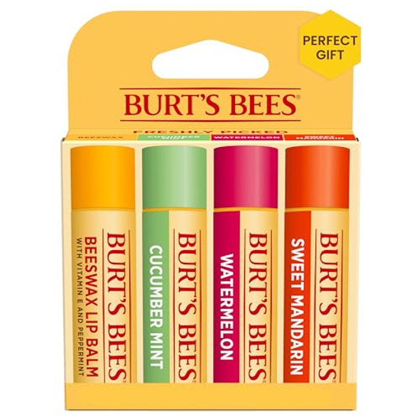 Burt'S Bees Lip Balm Easter Basket Stuffers - Pink Grapefruit Mango Coconut & Pear Pomegranate And Original Beeswax Cucumber Mint Watermelon & Sweet Mandarin Packs 0.15 Oz 4 Tubes