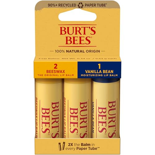 Burt'S Bees Moisturizing Lip Balm 2 Original Beeswax And 1 Vanilla Bean 100% Natural Origin 0.34 Ounce Each 3 Paper Tubes Pack May Vary
