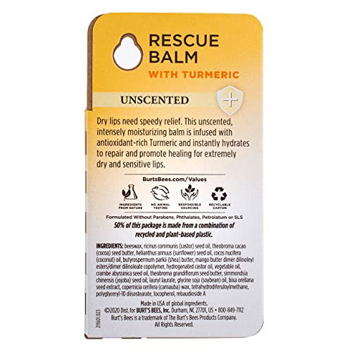 Burts Bees Lip Balm Rescue Unscented .15 Ounce - 10792850911038