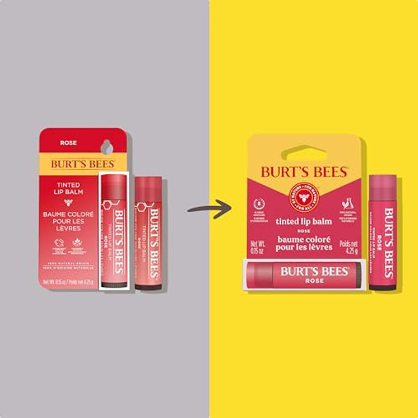 Burt'S Bees Rose Tinted Lip Balm 8 Hours Of Moisture For Dry Lips Tinted Unflavored Balm With A Hint Of Color Natural Origin Care 1 Tube 0.15 Oz