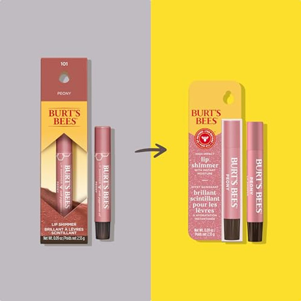 Burt'S Bees Shimmer Lip Tint Tinted Lip Balm Stick Moisturizing For All Day Hydration With Natural Glowy Pigmented Finish & Buildable Color Peony 1 Tube 0.09 Oz.